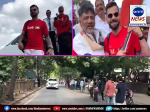 Royal Challengers Bangalore star player Virat Kohli was welcomed at the airport by Karnataka Deputy Chief Minister DK Shivakumar