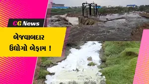 અંકલેશ્વર: કમોસમી વરસાદ સાથે પ્રદૂષણના દ્રશ્યો સામે આવ્યા, રાસાયણિક પાણી ખાડીમાં વહ્યું !