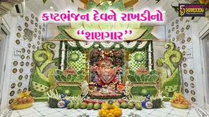 શ્રી કષ્ટભંજનદેવ હનુમાનજી દાદાને નારિયેળીના પાન અને રાખડીમાંથી બનાવેલા વાઘાનો દિવ્ય શણગાર કરાયો...