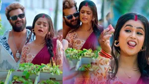 Khesari Lal Yadav and Dimple chemistry fire on Bhauji Lenge Lenge Bhojpuri song video viral