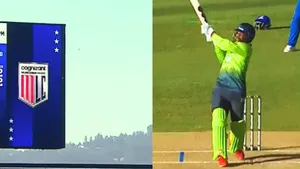 Kyle Mayers hit the ball 305 feet up in the air for an amazing six which left netizens stunned