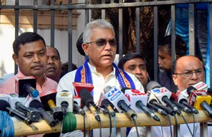 Kolkata: Dilip Ghosh Addresses Media Outside West Bengal Assembly