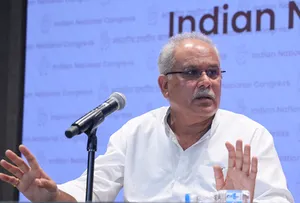 New Delhi: Bhupesh Baghel addresses a press conference at AICC HQ