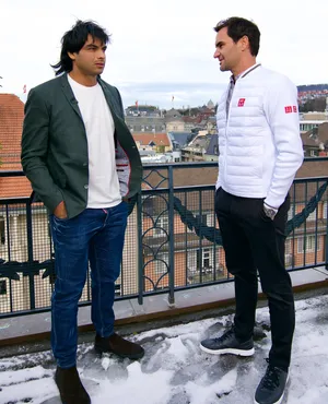 New Delhi: India's Olympic and world champion thrower Neeraj Chopra meets tennis legend Roger Federer in Zurich, Switzerland