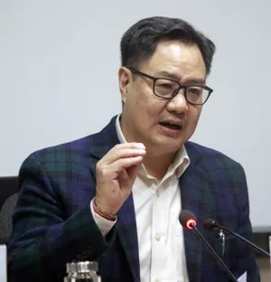 New Delhi: Union Minister Kiren Rijiju address a press conference
