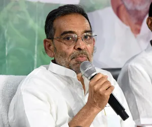 Patna: Upendra Kushwaha addresses a Press Conference