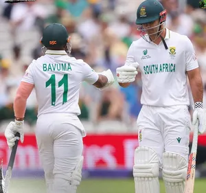 David Bedingham helps South Africa reduce deficit to 91 runs after Pat Cummins takes out Temba Bavuma  at lunch on the second day of the 2025 World Test Championship Final at Lord's in London on Thursday. Photo credit: