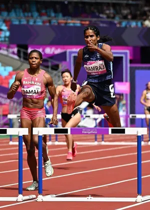 Hangzhou: India's Vithya Ramraj competes in the Women's 400m Hurdles Final event