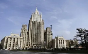 Photo taken on April 16, 2021 shows the Ministry of Foreign Affairs of Russia in Moscow