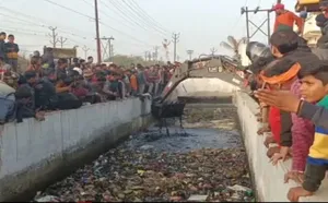 Boy falls into drain