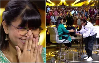 Amitabh Bachchan gives flowers to KBC contestant Sheetal from Odisha's Cuttack, leaves her blushing