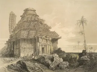 Depiction of monuments and lives in Odisha in 19th century in water colour