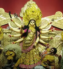 This Durga idol in Kolkata is decked with gold saree