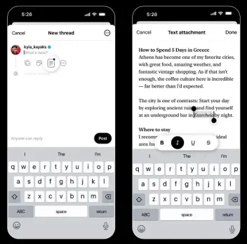 Threads text expansion