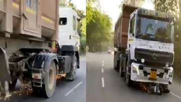 Truck drags kid