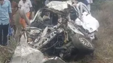 The car veered across the centre median and crashed into the bus