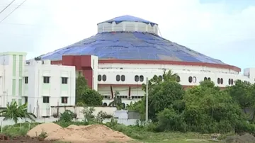 Polythene cover over the indoor stadium