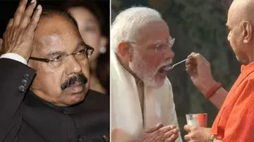 Veerappa Moily, PM Modi with sadhu