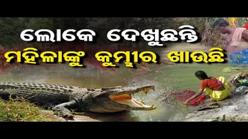 ଲୋକେ ଦେଖୁଛନ୍ତି ମହିଳାଙ୍କୁ କୁମ୍ଭୀର ଖାଉଛି