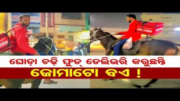 ଘୋଡା ଚଢି ଫୁଡ ଡେଲିଭରି କରୁଛନ୍ତି ଜୋମାଟୋ ବୟ