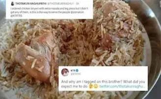 ବିରଆନୀରେ ନାହିଁ ଲେଗ୍ ପିସ୍, ମନ୍ତ୍ରୀଙ୍କୁ ଟାଗ କରି ଟ୍ୱିଟ୍ କଲେ ଗ୍ରାହକ