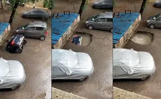 ଚାହୁଁ ଚାହୁଁ ପାର୍କିଂରେ ଛିଡ଼ା ହୋଇଥିବା କାର୍ ବୁଡ଼ିଗଲା, ଦେଖନ୍ତୁ ଭିଡିଓ