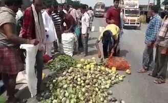 ରାସ୍ତା ଉପରେ ପନିପରିବା ଫିଙ୍ଗି ପ୍ରତିବାଦ କଲେ ଚାଷୀ