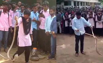 କଲେଜ ଛାତ୍ରୀଙ୍କୁ ସାପ ଧରା ଶିଖାଇଲେ, ଭିଡିଓ ଭାଇରାଲ୍