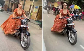 ବଧୂ ବେଶରେ ବୁଲେଟ୍‌ ଚଢ଼ିଲେ, ଭିଡିଓ ଭାଇରାଲ