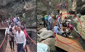 ଉଦ୍‌ଘାଟନ ବେଳେ ଭାଙ୍ଗିଗଲା ପୋଲ, ସ୍ତ୍ରୀଙ୍କ ସହ ନାଳକୁ ଗଳି ପଡ଼ିଲେ ନେତା