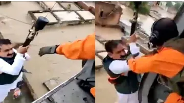 ଲୋକଙ୍କୁ ବଞ୍ଚାଇବାକୁ ଯାଇ ବନ୍ୟା ପାଣିରେ ଫସିଗଲେ ମନ୍ତ୍ରୀ : ଉଦ୍ଧାର କଲା ଭାରତୀୟ ବାୟୁସେନା