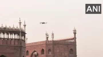 Delhi Police uses drones for security surveillance near Jama Masjid to ensure law and order in the a