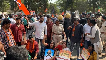 BJP workers and police face off during bjp yuva morcha rally