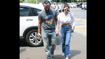 Saif ali khan with sara ali khan spotted outside in bandra