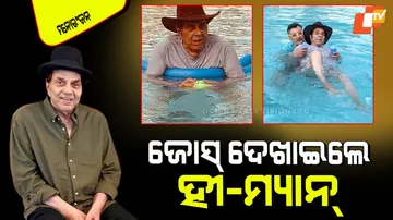 89 year old dharmendra exercised in swimming pool