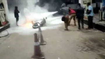 Motorcycle Catches Fire In Petrol Pump