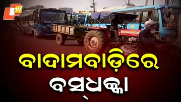 Two Buses Collide in Badambadi; Traffic Jam Ensues — No Injuries Reported