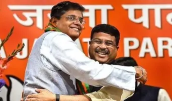BJP VP Baijayant Panda with Dharmendra Pradhan