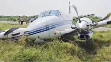 Private jet skids off from runway