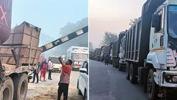 Truck rams into railway overbridge barricade on NH-26 in Koraput, triggers massive traffic snarl