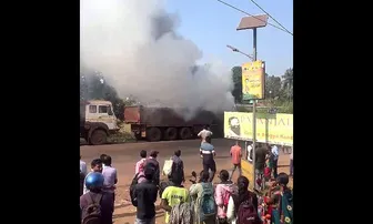 Hyva truck catches fire near Rimuli Chhak in Odisha’s Keonjhar