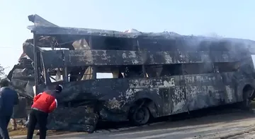 Fog triggers fiery pile-up