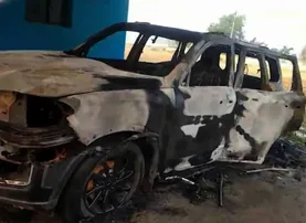 BJP Leader's SUV gutted in fire in Kendrapara