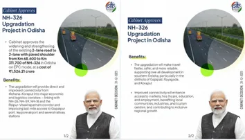 Union Cabinet clears Rs 1,526 crore for NH-326 upgradation project in Odisha