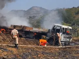 Trailer truck catches fire