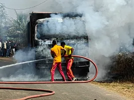 Asphalt-laden truck gutted by fire