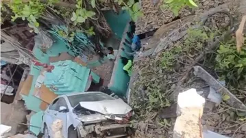 Bhubaneswar overbridge accident: Car falls onto house, no fatalities reported