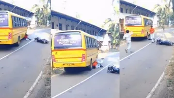 Yamraj on Leave! Youth skids off bike, nearly gets crushed under wheels of bus; watch his miraculous escape