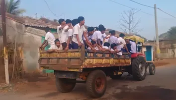 School students ferried on tractor to examination centre in Odisha