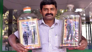 Bengaluru Man's Bottle Art Welcomes Donald Trump To India